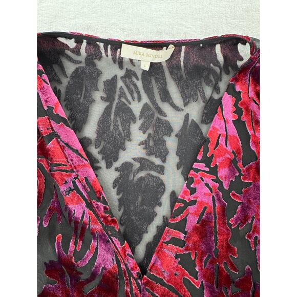 Mika Mindel Burn out Velvet Devore Red Black Long Sleeve Top S Goth Dark Witchy - Picture 6 of 9